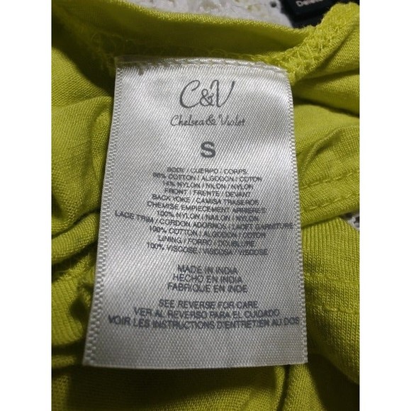 Chelsea & Violet Halter Style Lace Overlay Tank Top - White/Lime Green - Size S - Picture 4 of 6